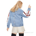 2021 Autumn New Women Sequins Patchwork Denim Jacket